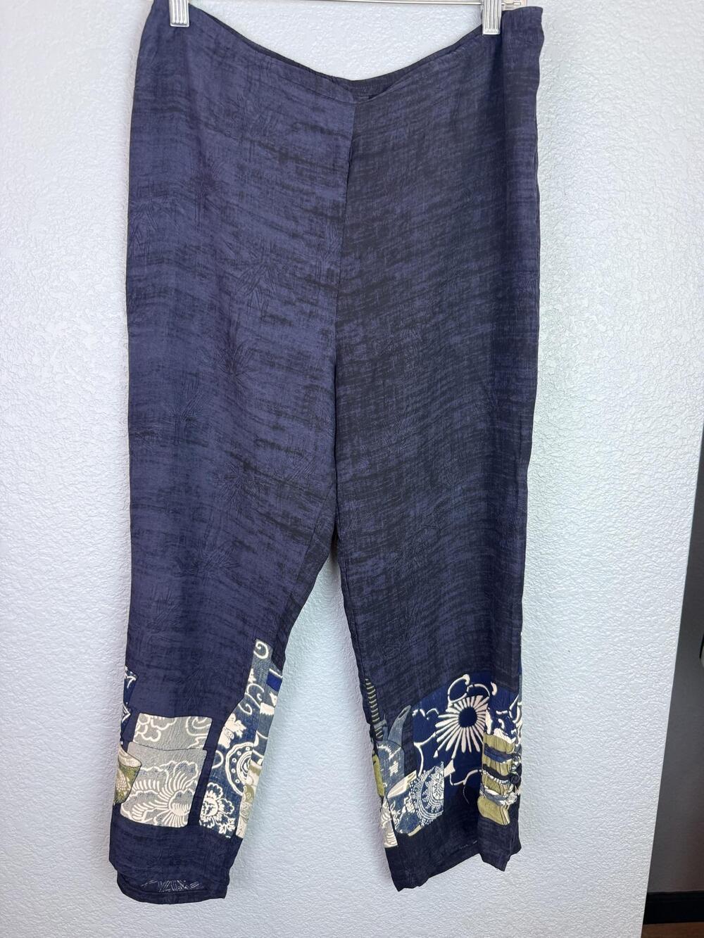 Citron Santa Monica Pants Womens Small Blue Silk Floral Print Boho button side